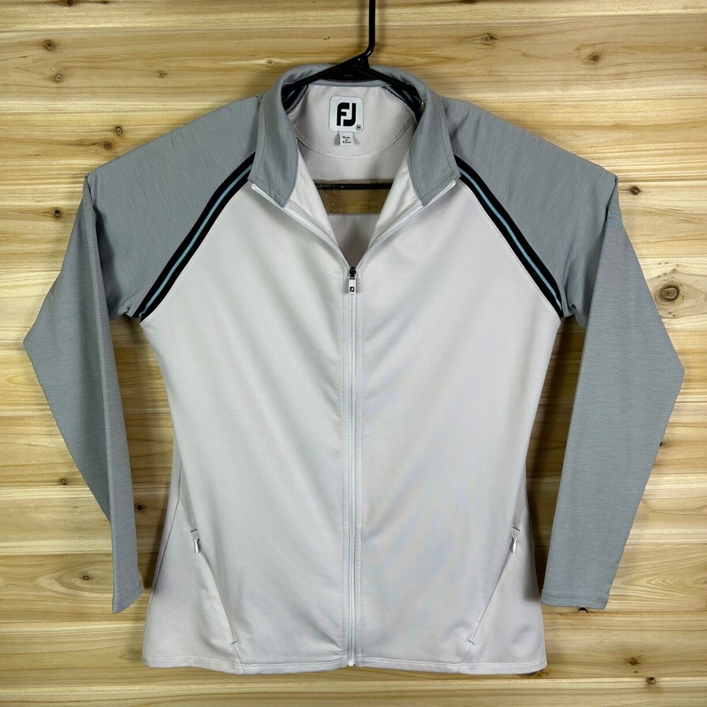 FootJoy FJ Sweater Womens Medium White Gray Long Sleeve Full Zip Active Golf